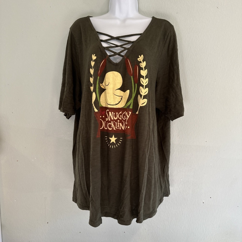 Disney Princess Tangled Snuggly Duck V-Neck Criss Cross Graphic T-Shirt 3X Plus